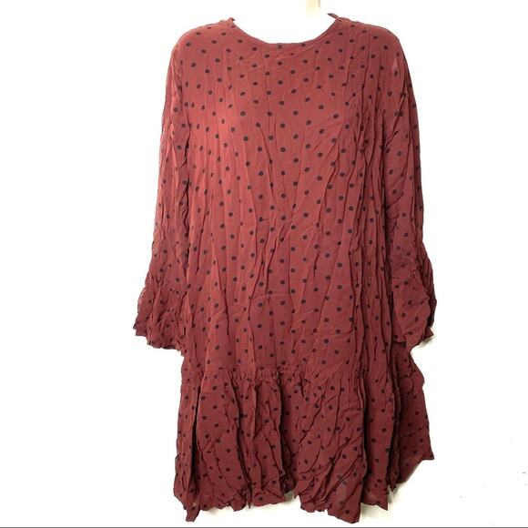 Ganni chocolate brown long sleeve mini Polka Dot Dress sz 38 US 6 - Picture 2 of 15